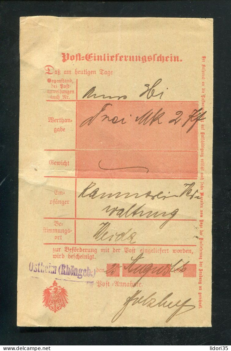 "DEUTSCHES REICH" 1896, Postschein Mit L1 "Ostheim" (L1275) - Lettres & Documents