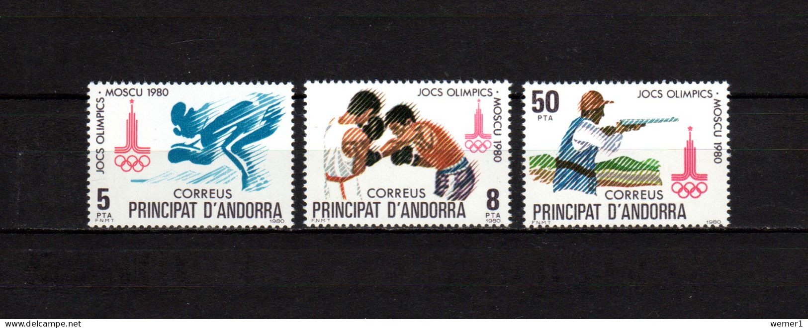 Andorra Spanish 1980 Olympic Games Moscow / Lake Placid, Boxing, Shooting Etc. Set Of 3 MNH - Sommer 1980: Moskau