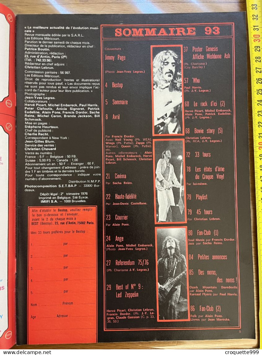 1976 BEST 93 Led Zeppelin Zappa Queen Ange POSTER Genesis Wishbone Ash - Music