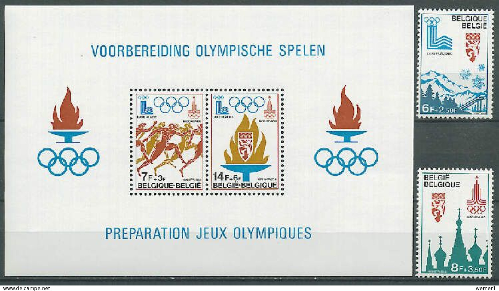 Belgium 1978 Olympic Games Moscow / Lake Placid Set Of 2 + S/s MNH - Sommer 1980: Moskau