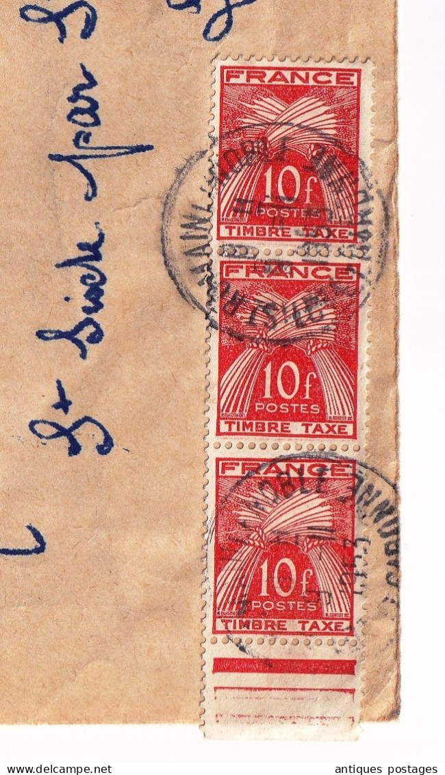 Lettre Toulouse Gare 1953 Bande De 3 Timbres Taxe Haute Garonne Saint Romain Le Noble Lot Et Garonne - 1859-1959 Usados