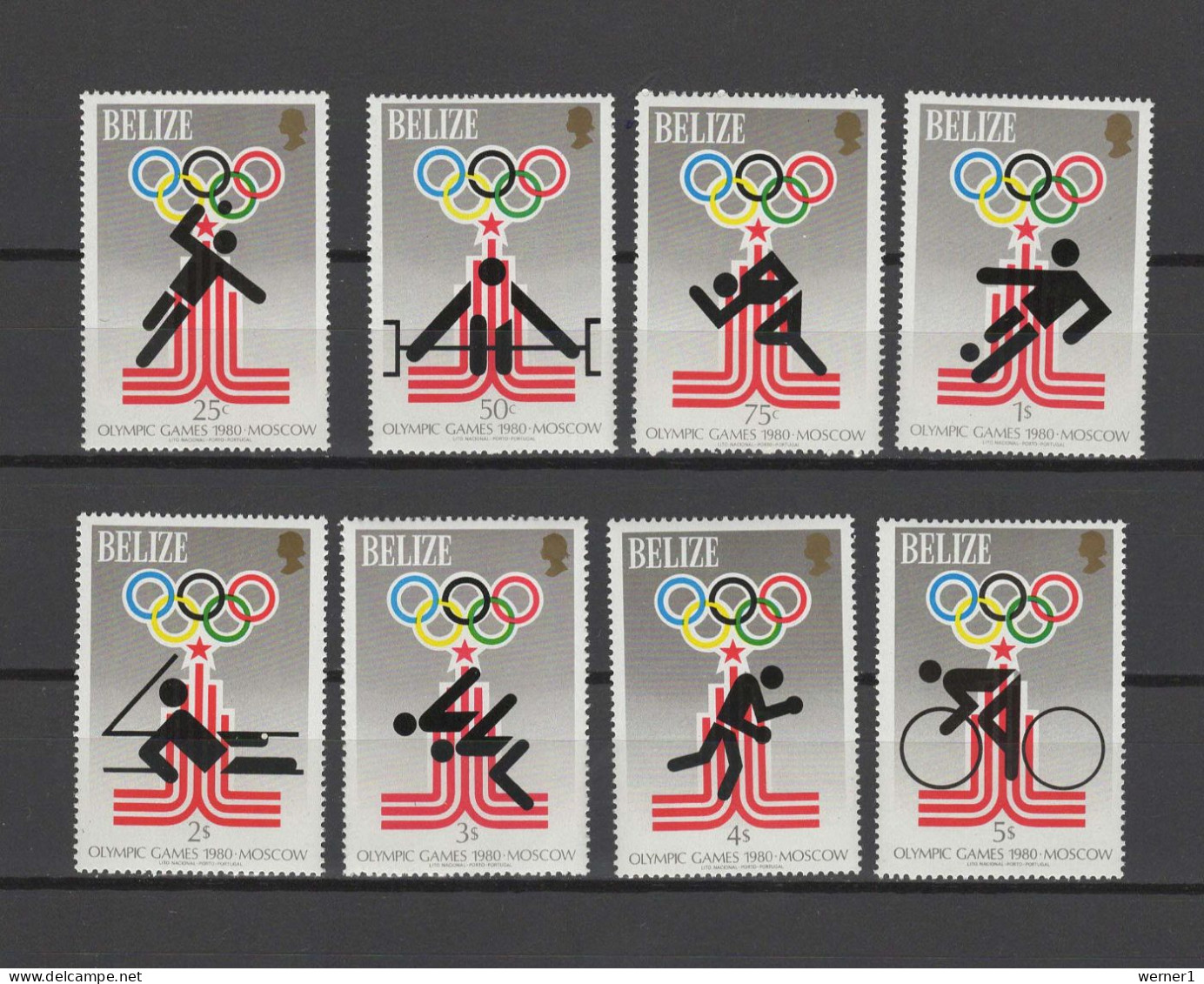 Belize 1979 Olympic Games Moscow, Handball, Football Soccer, Cycling, Weightlifting Etc. Set Of 8 MNH - Ete 1980: Moscou