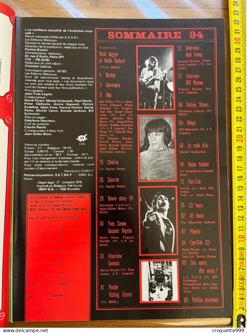 1976 BEST 94 Wings Bowie Neil Young Genesis POSTER Rolling Stones - Music