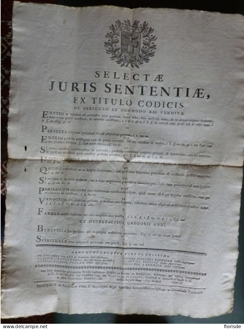 Document En Latin De Jurisprudence Sur Les Risques Et Les Avantages Du Bien Vendu - 1765 - Historische Documenten