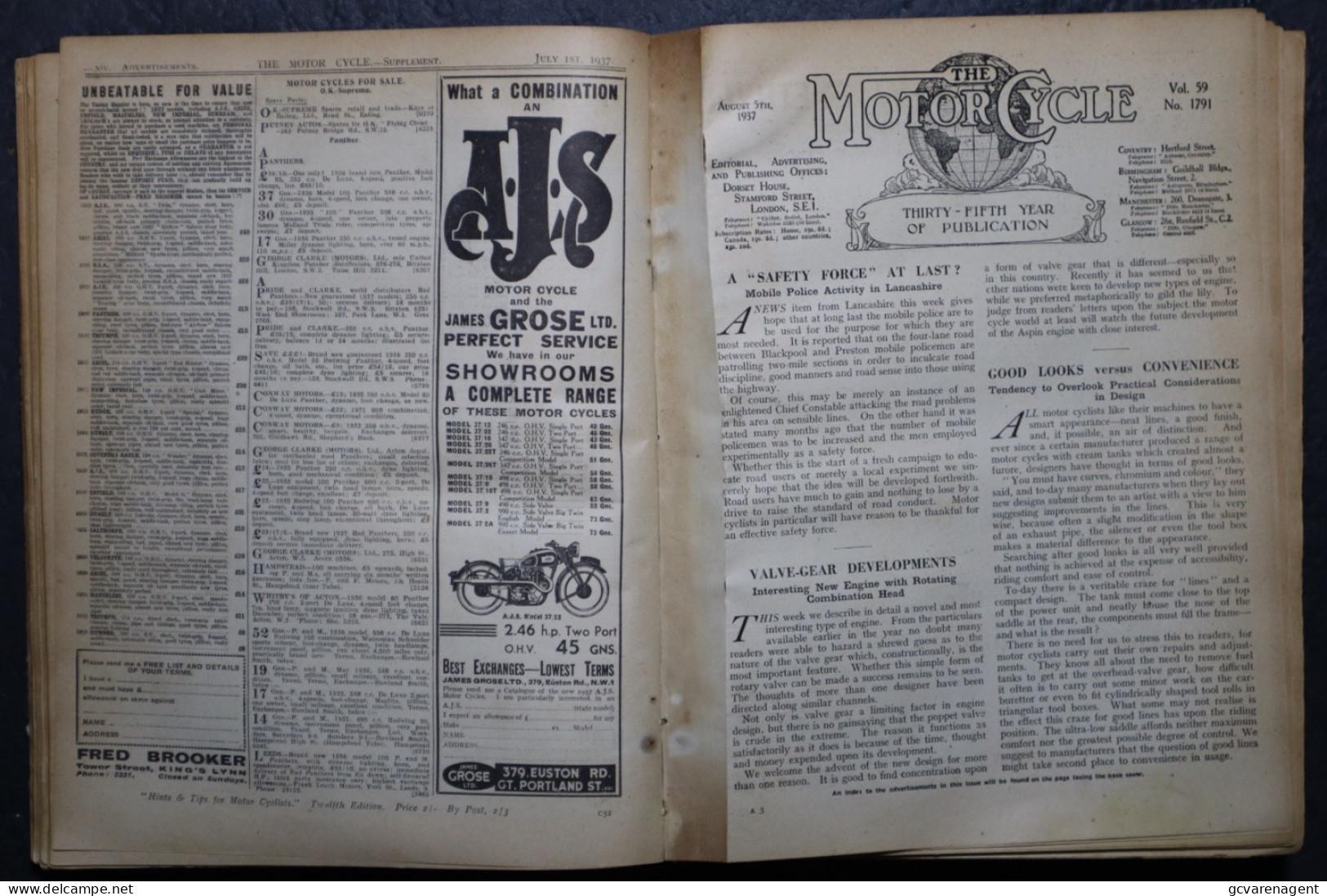 THE MOTOR CYCLE  - JUNE 17th 1937 N° 1784  TO NOVEMBER 18th 1937  = 270 X 215 X 5 CM  = BOUND EPISODES  SEE IMAGES