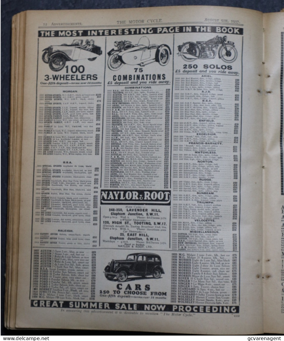 THE MOTOR CYCLE  - JUNE 17th 1937 N° 1784  TO NOVEMBER 18th 1937  = 270 X 215 X 5 CM  = BOUND EPISODES  SEE IMAGES