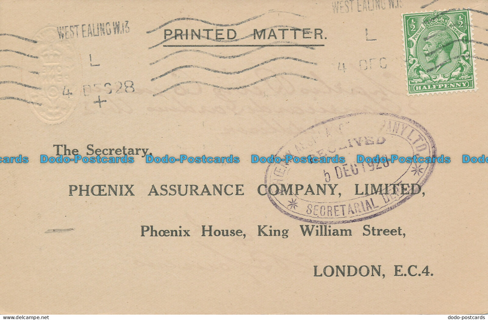 R084459 Old Postcard. Phoenix Assurance Company. Limited. 1928 - World