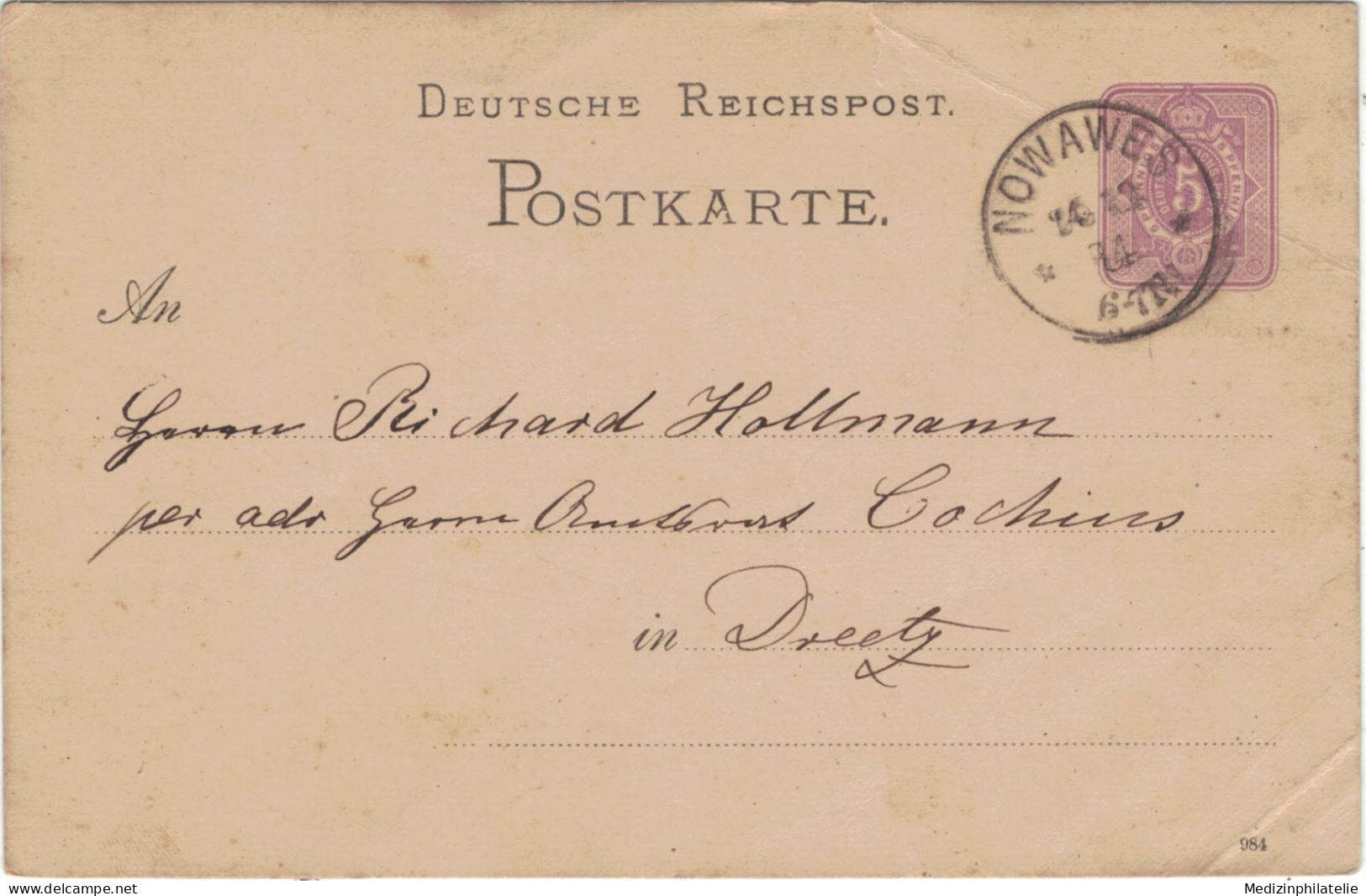 Ganzsache 5 Pfennig [984] - Nowawes 1884  > Dreetz - Vgl. Friderizianische Kolonisation [Weber Spinner] - Briefkaarten