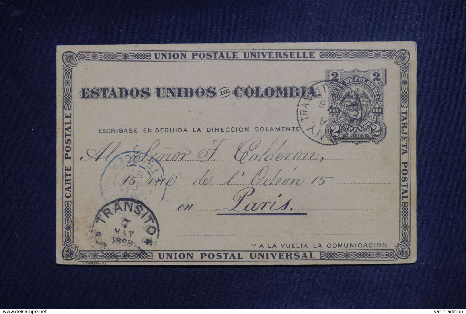 COLOMBIE - Entier De Bogota Avec Transit Par New York > La France - 1888 - A 2964 - Colombie