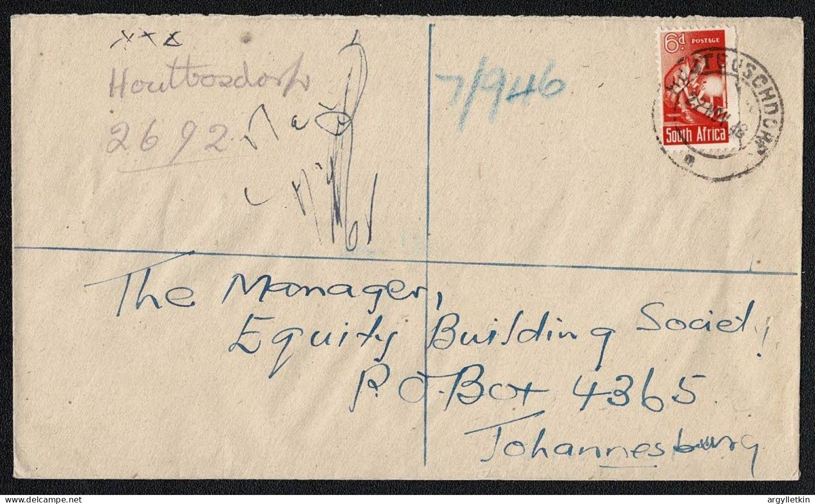 SOUTH AFRICA 1943 HOUTBUSCHDORP TRANSVAAL REGISTERED COVER - Briefe U. Dokumente