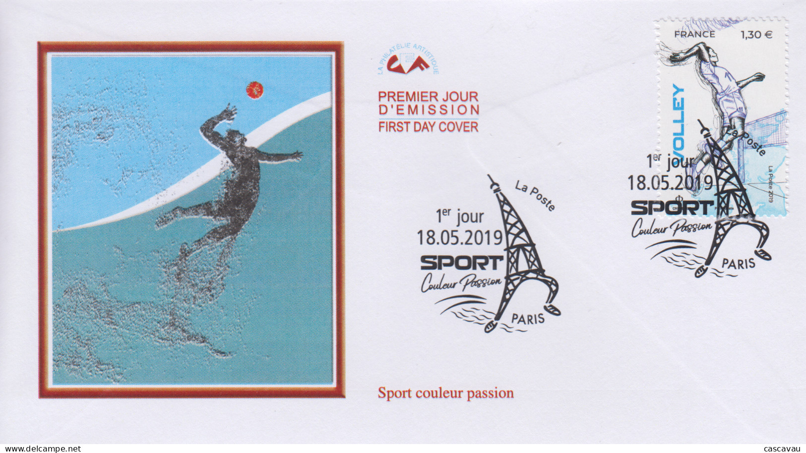 Enveloppe  FDC   1er  Jour   FRANCE    SPORT   Couleur   Passion  :   Volley    2019 - 2010-2019