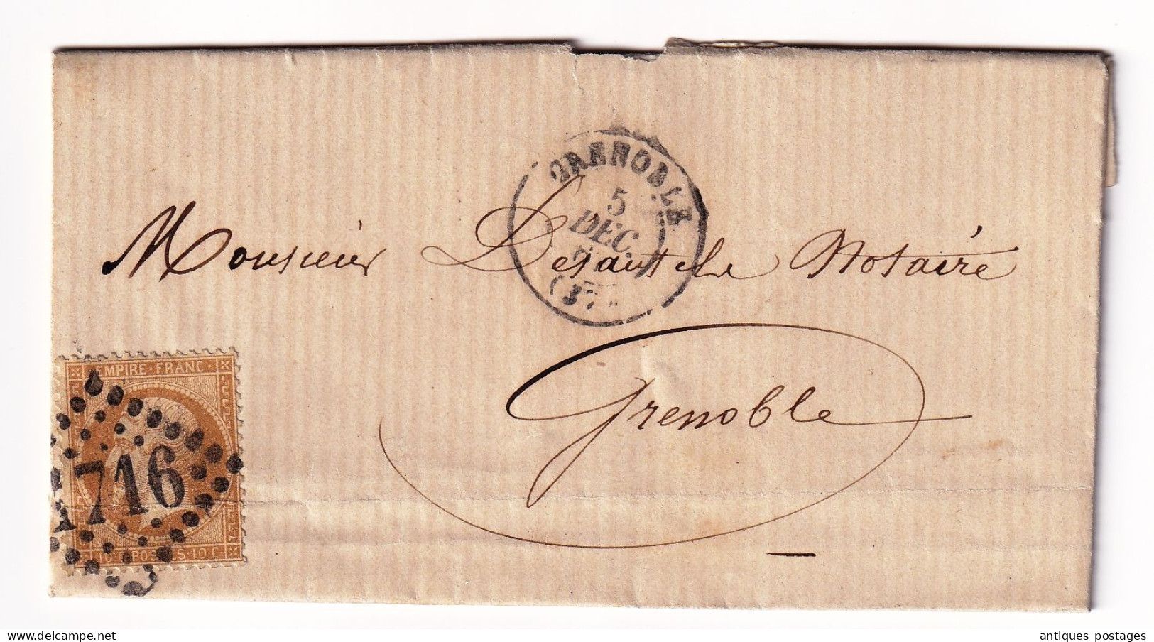 Lettre 1867 Grenoble Isère Avec Correspondance Timbre Napolélon III 10 Centimes - 1862 Napoléon III.