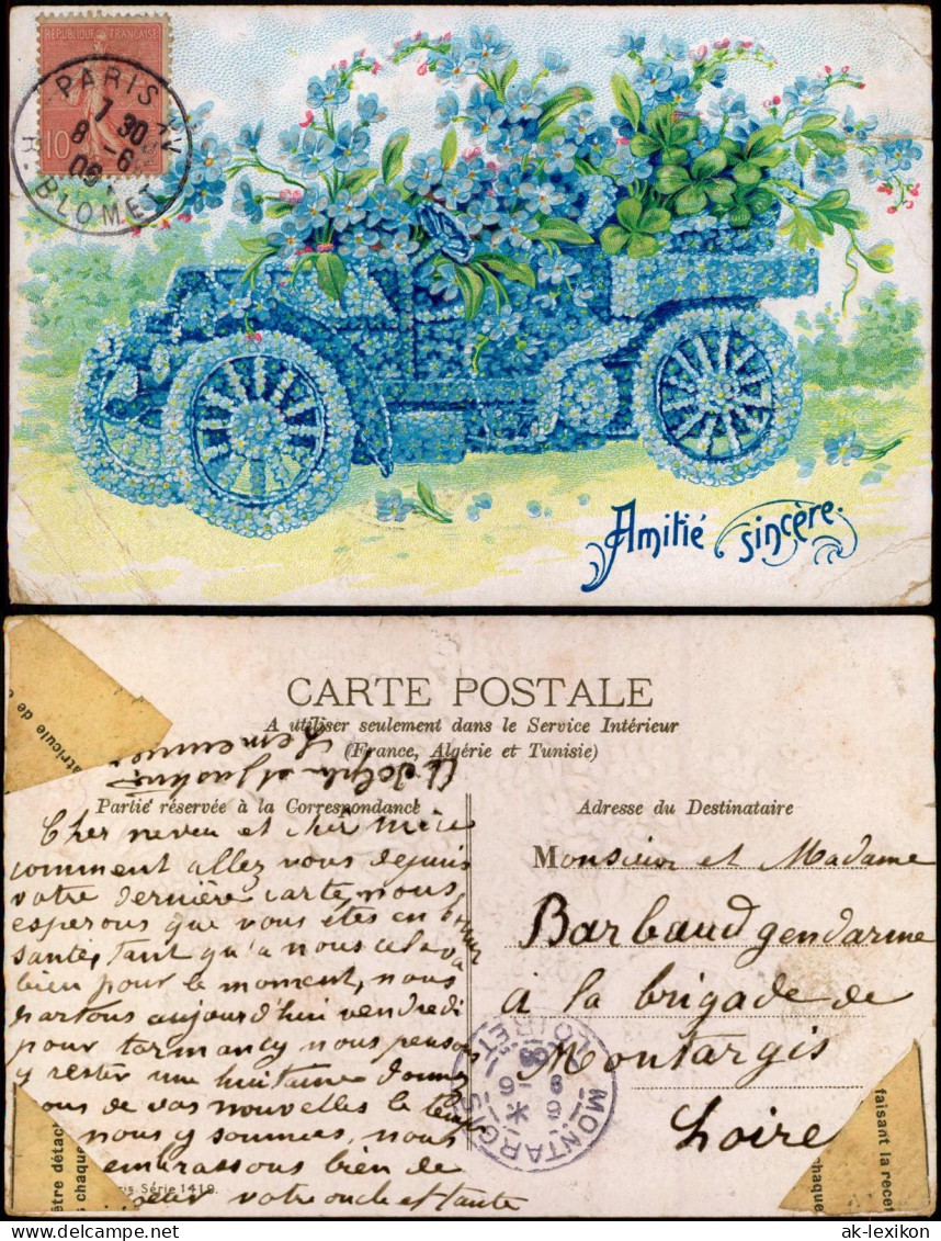 Ansichtskarte  Amitie Sincere Auto Aus Veilchen Aufrichtige Freundschaft 1906 - Other & Unclassified