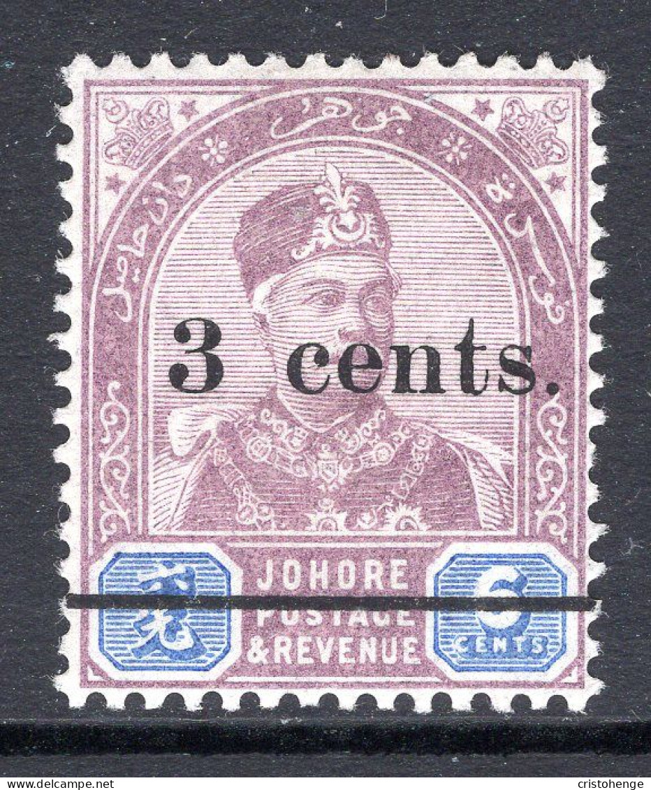 Malaysian States - Johore - 1894 Sultan Abu Bakar - Surcharges - 3c On 6c Dull Purple & Blue HM (SG 30) - Johore