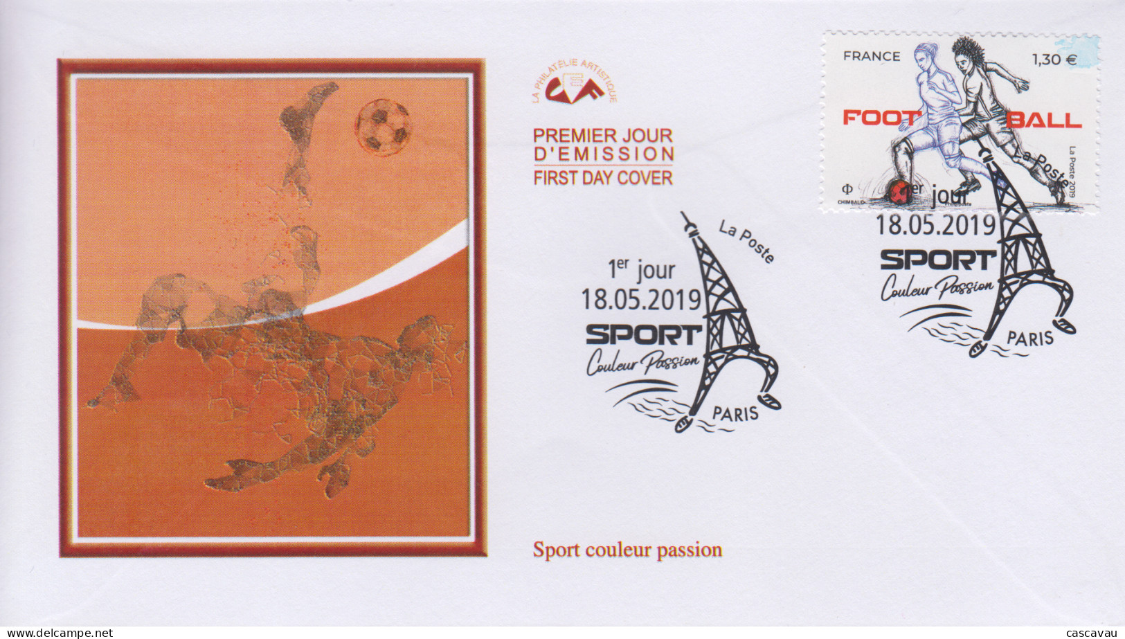 Enveloppe  FDC   1er  Jour   FRANCE    SPORT   Couleur   Passion  :   Football    2019 - 2010-2019