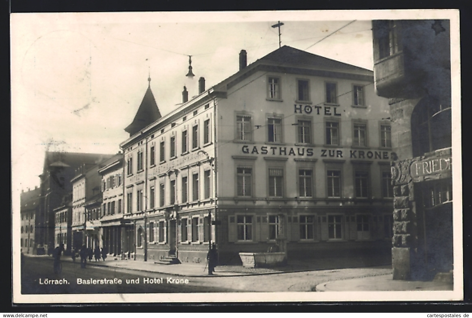 AK Lörrach, Baslerstrasse & Hotel Krone  - Lörrach