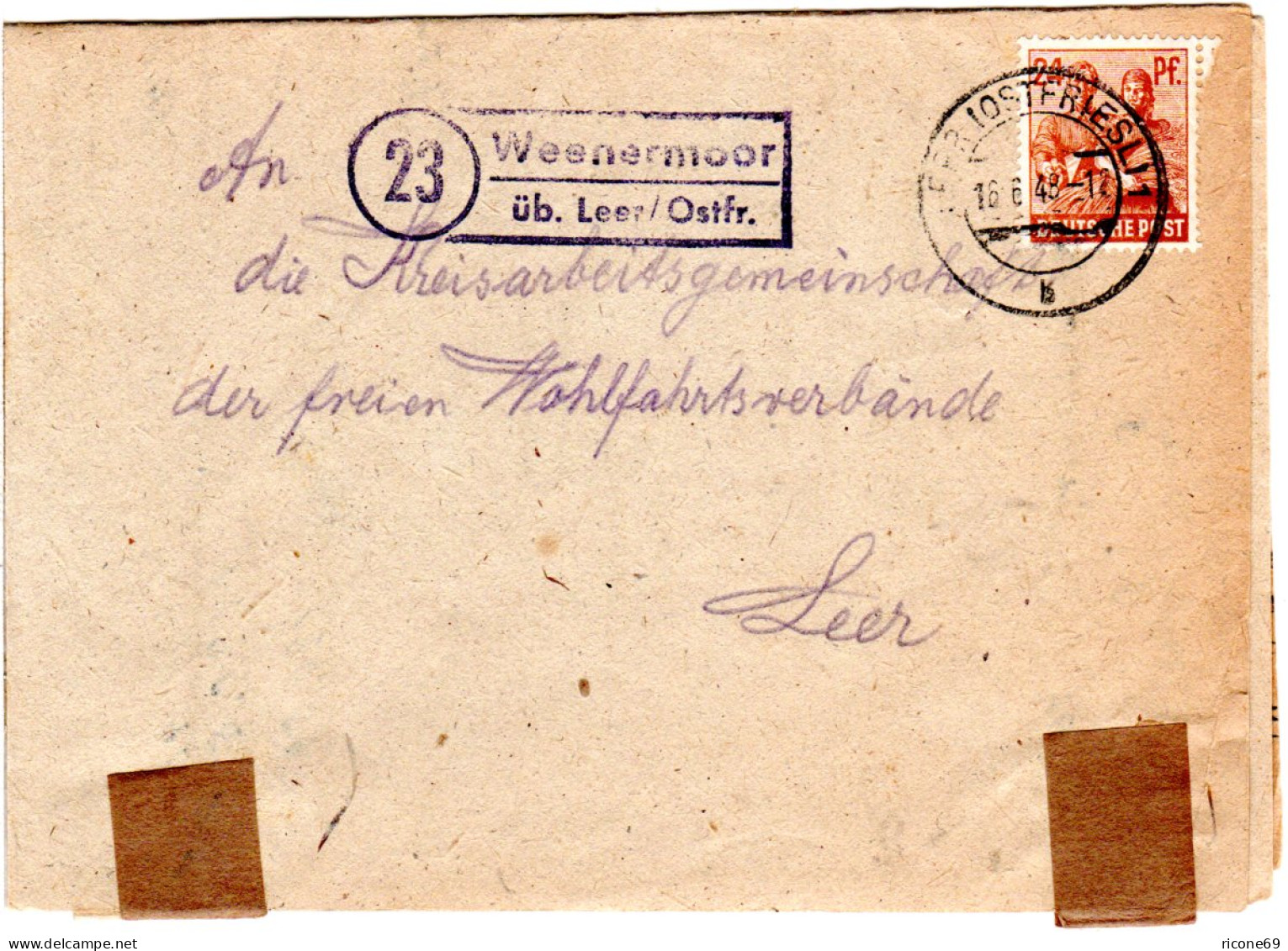 1948, Landpost Stpl. 23 WEENERMOOR über Leer Auf Brief M. 24 Pf. - Colecciones