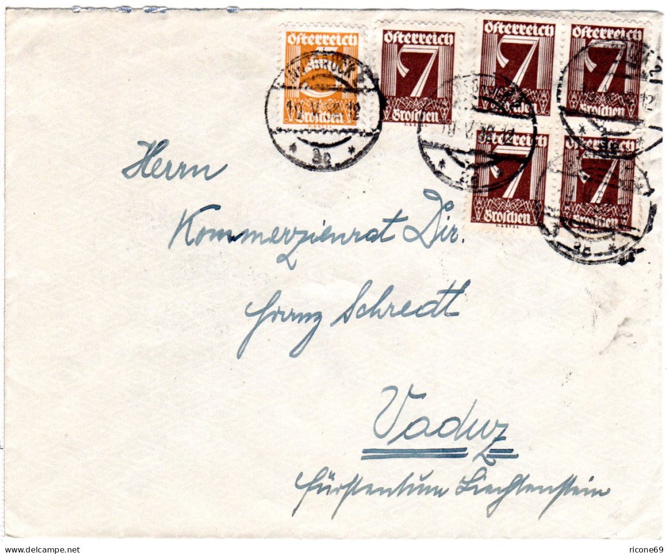 Österreich 1932, 5+5x7 G. Auf Brief V. Innsbruck N. Vaduz, Liechtenstein. - Lettres & Documents