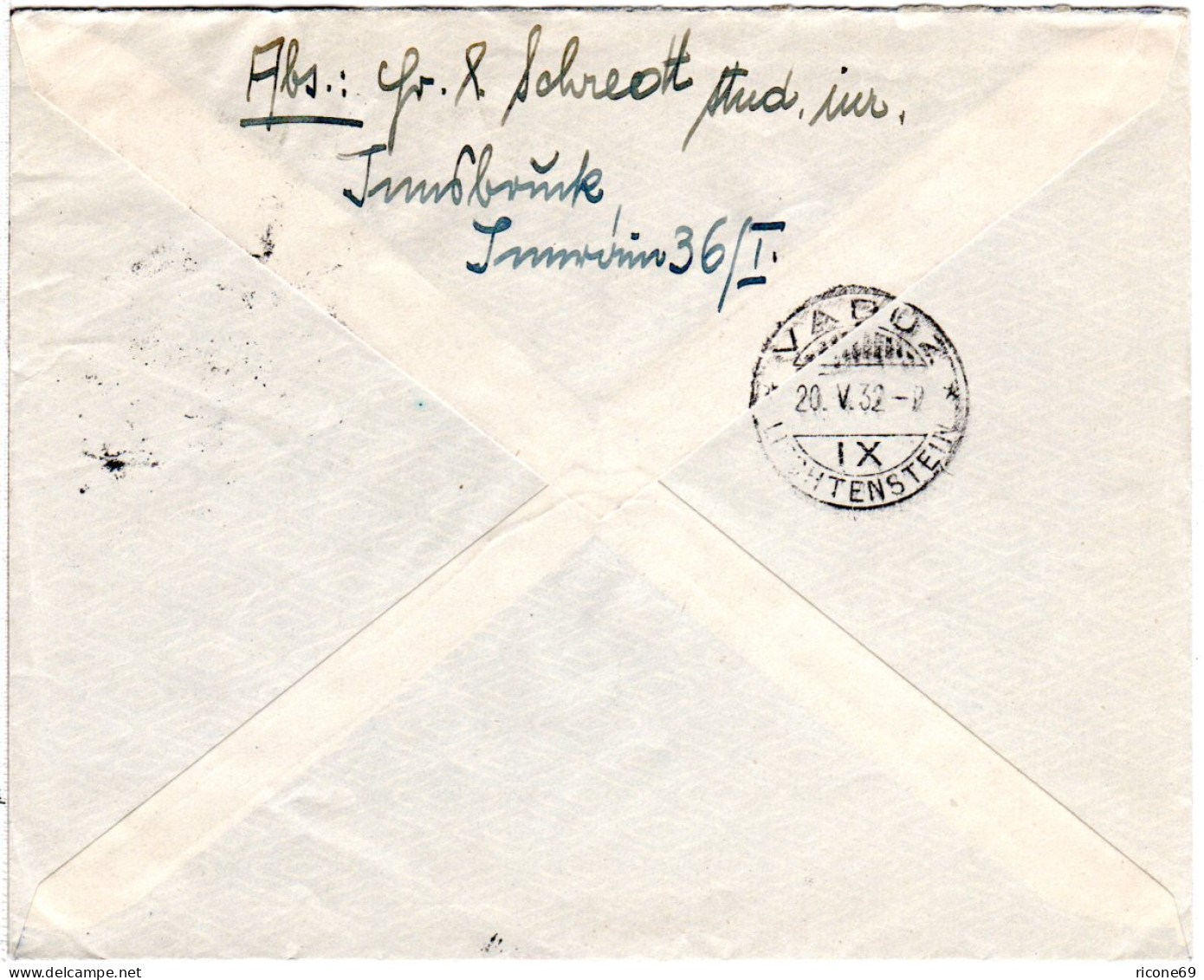 Österreich 1932, 5+5x7 G. Auf Brief V. Innsbruck N. Vaduz, Liechtenstein. - Covers & Documents