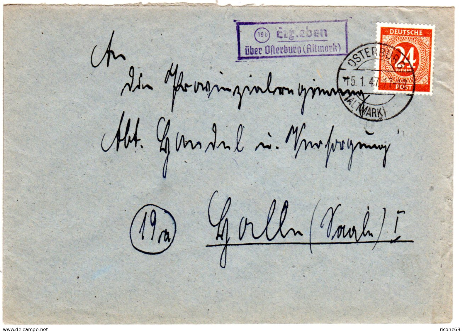 1947, Landpost Stempel 19b ERZLEBEN über Osterburg Auf Brief M. 24 Pf. - Cartas & Documentos
