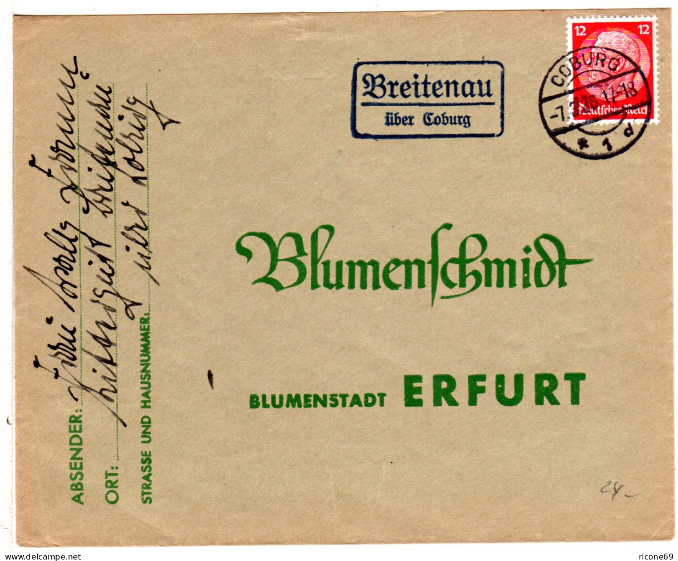 DR 1936, Landpost Stpl. HOLZBRONN über Calw Auf Firmen Brief M. 12 Pf.  - Lettres & Documents