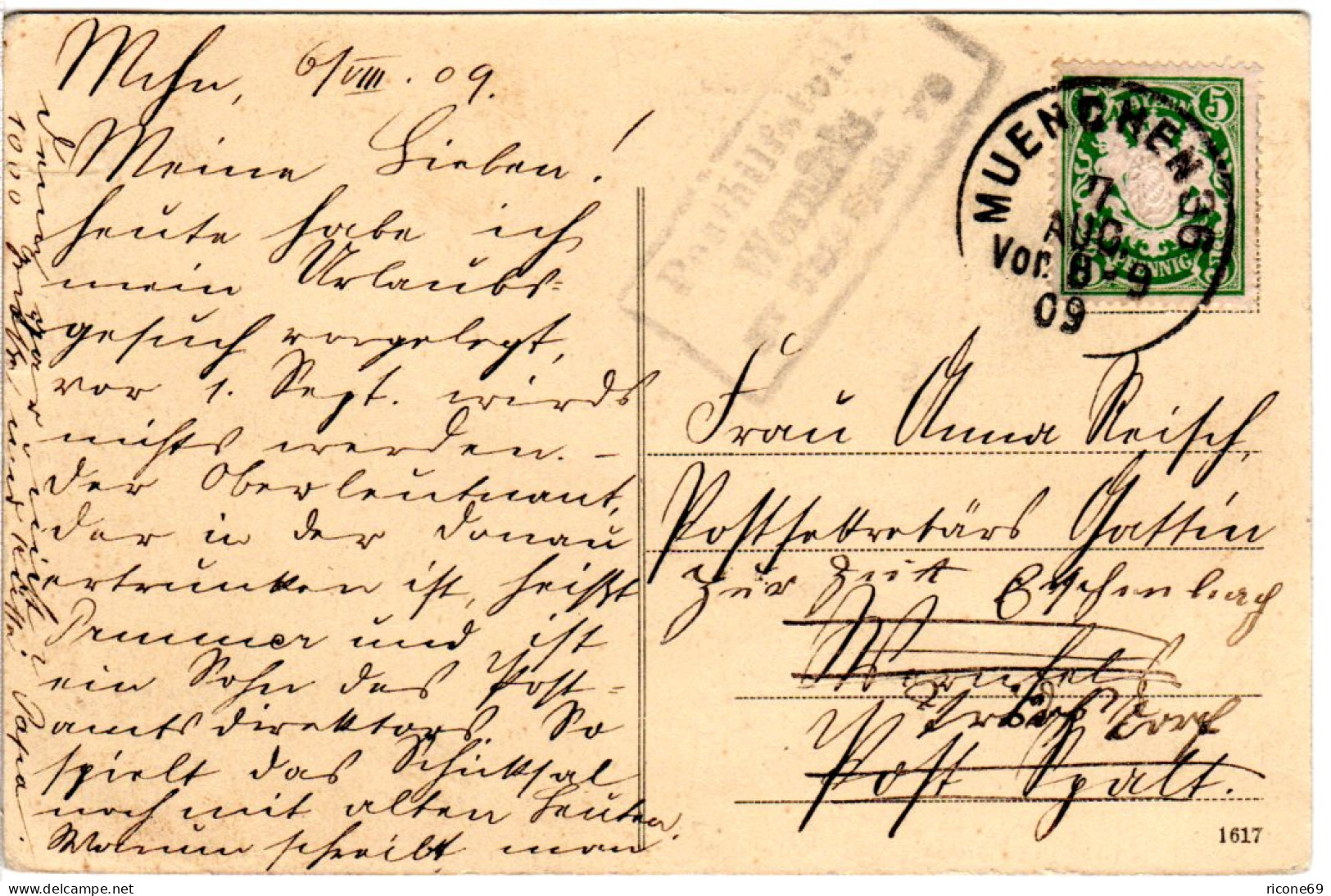 Bayern 1909, Posthilfstelle WERNFELS Taxe Spalt Auf Karte M. 5 Pf. V. München - Storia Postale