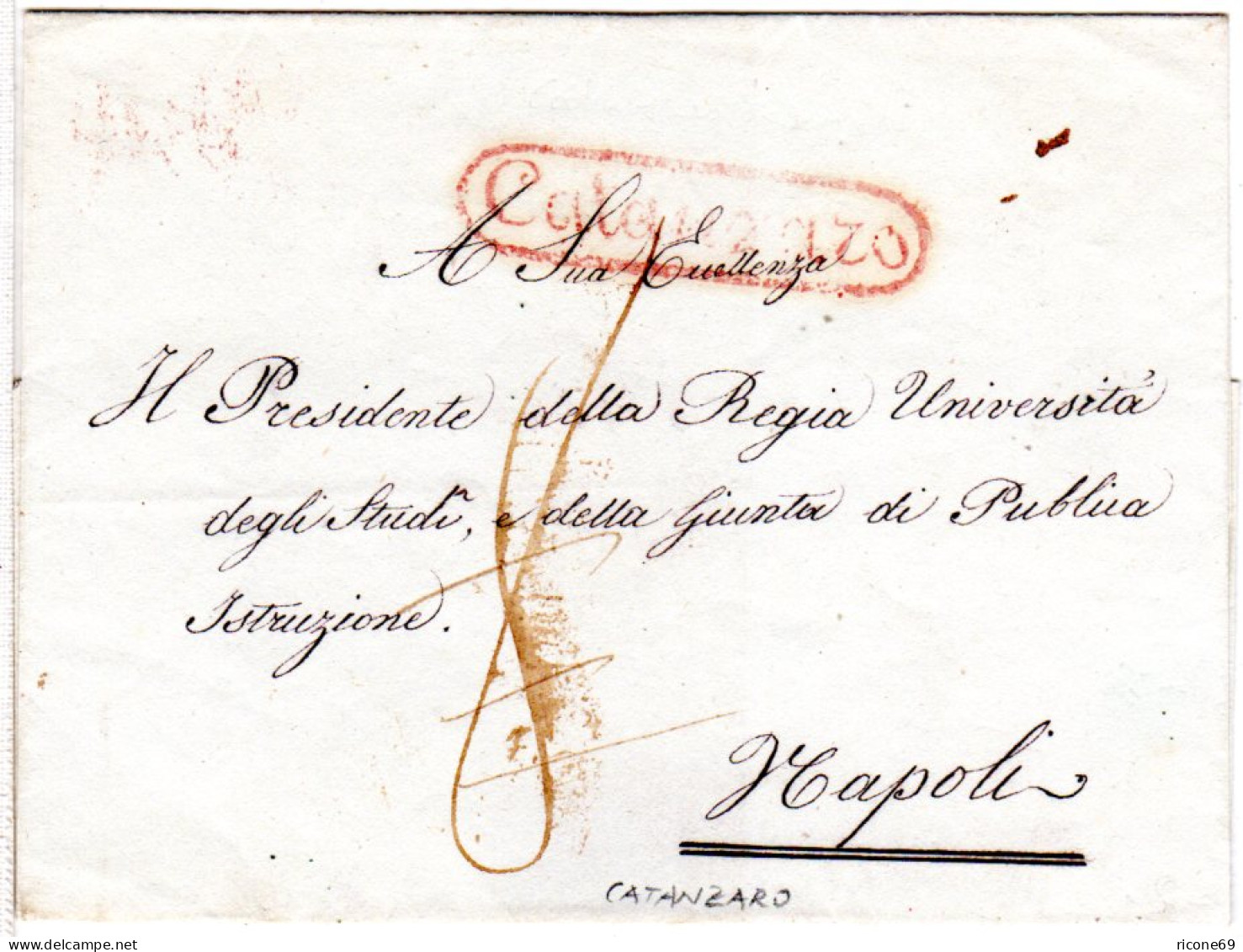 Italien Neapel, Roter Oval-R1 CATANZARO Auf Porto Brief N. Napoli. - Non Classés