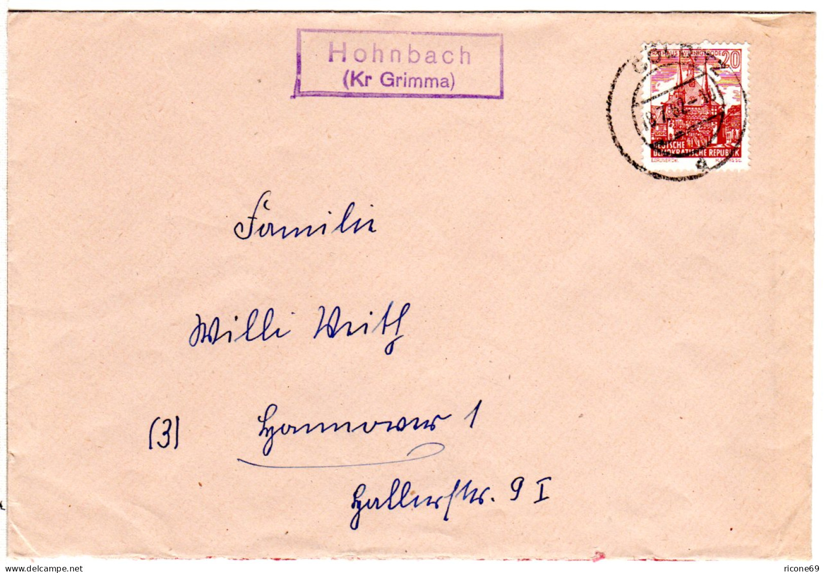 DDR 1962, Landpost Stpl. HOHNBACH (Kr. Grimma) Auf Brief M. 20 Pf.  - Storia Postale