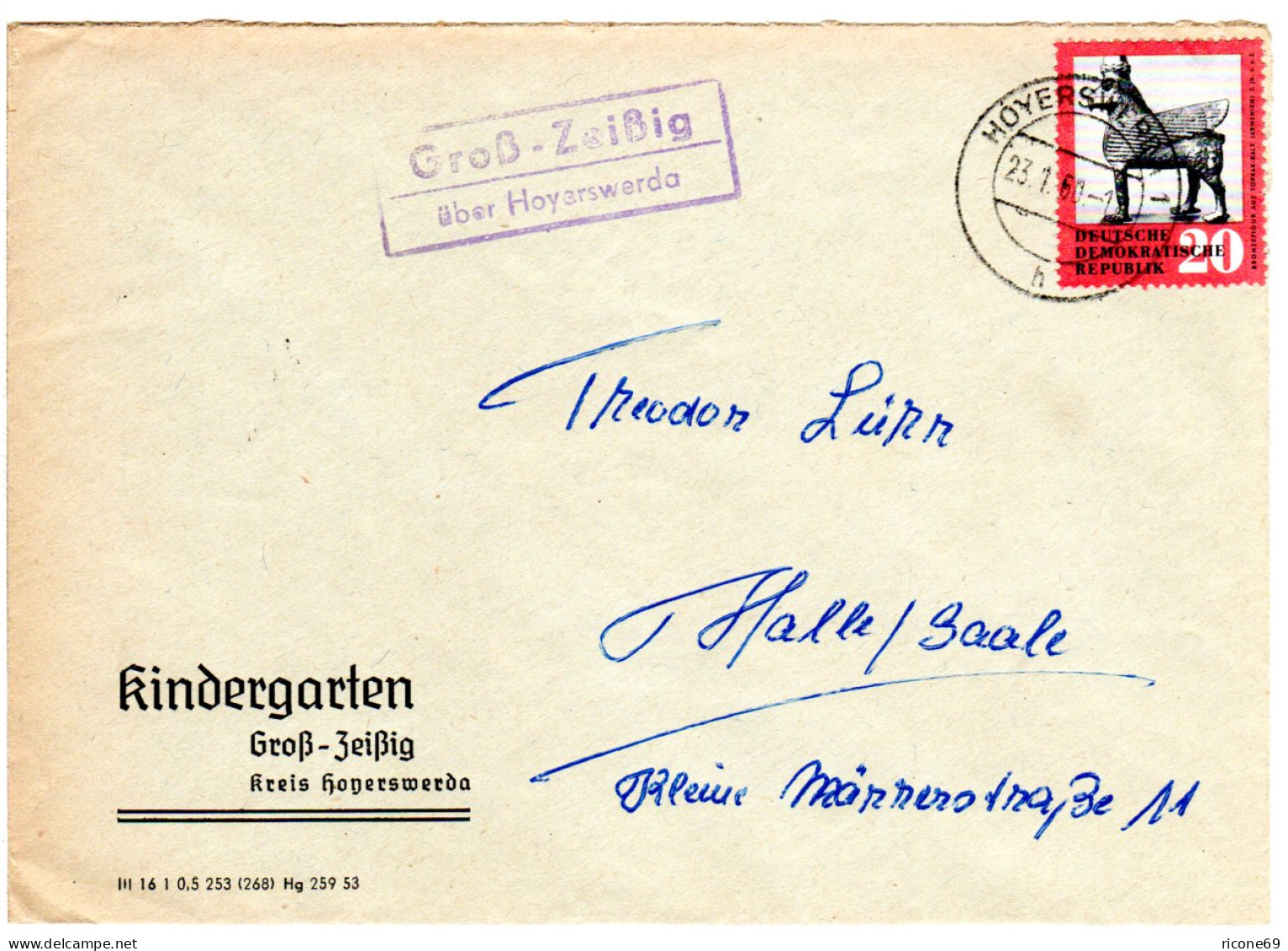 DDR 1960, Landpost Stpl. GROSS-ZEISIG über Hoyerswerda Auf Brief M. 20 Pf.  - Storia Postale