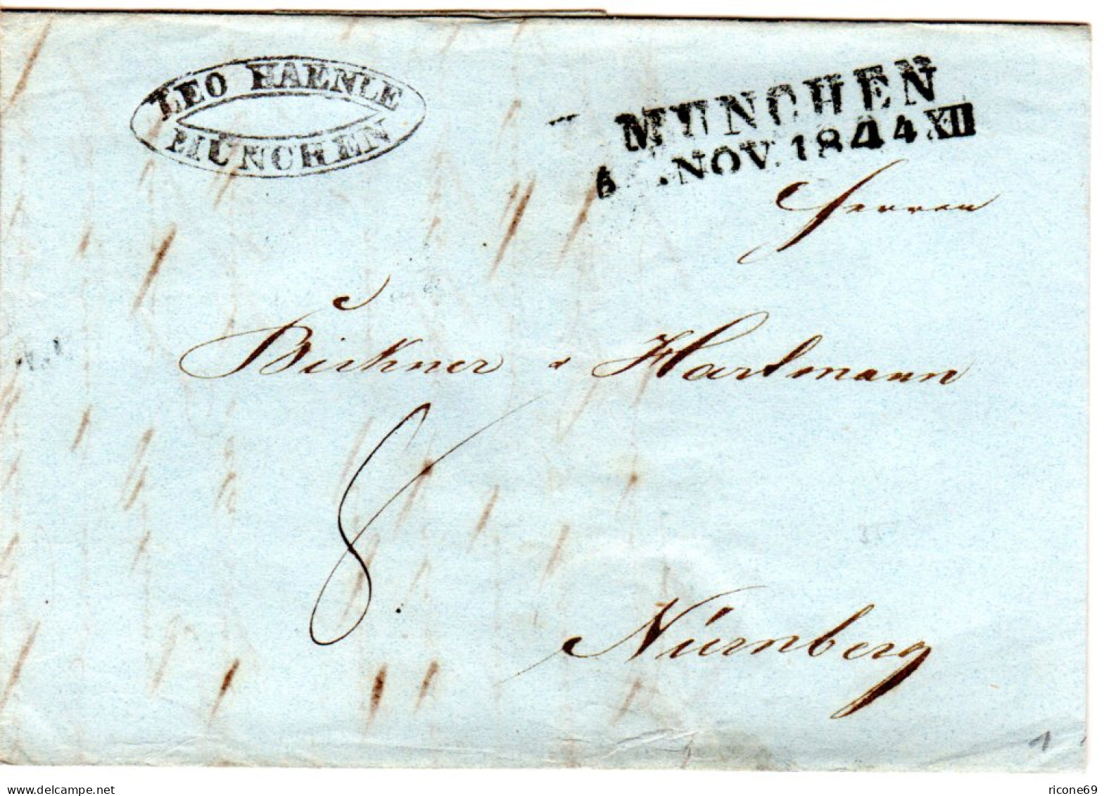 Bayern 1844, L2 MÜNCHEN Auf Porto Brief N. Nürnberg - [Voorlopers