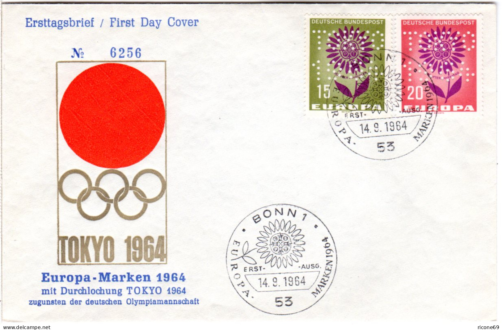 BRD Europamarken M. Perfin TOKYO 1964 Auf FDC Olympiade Sonderumschlag - Cartas & Documentos