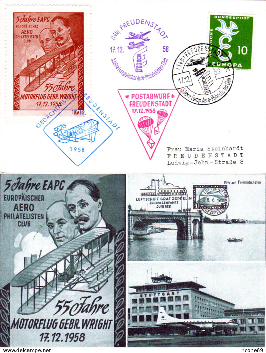 BRD 1958, 10 Pf. Auf EAPC Fallschirmpost Flug Karte V. Freudenstadt - Autres & Non Classés