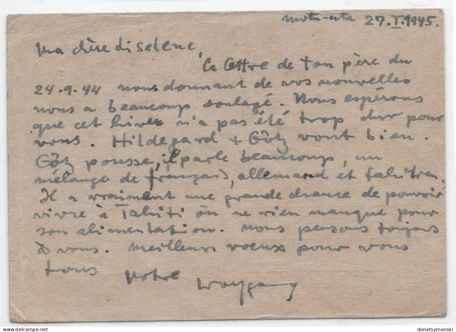 Océanie Entier Interzone Local ACEP CP12 Interné Allemand Tahiti (1-5-1945) - Briefe U. Dokumente