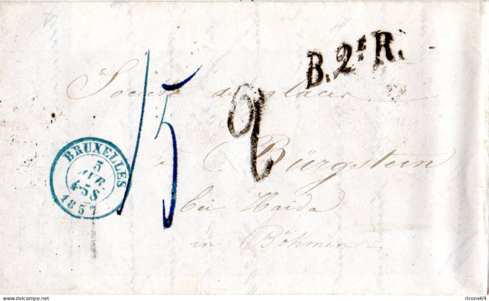 Belgien 1857, B.2e.R. Auf Porto Brief V. Bruxelles N. Haida, Böhmen, Österreich - Otros & Sin Clasificación