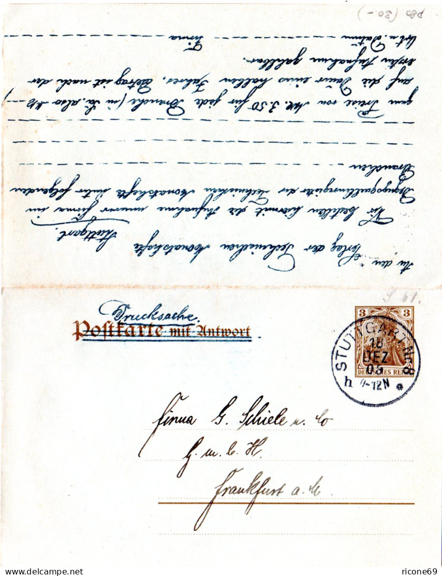 DR P80, 3+3 Pf. Doppel Ganzsache M. Zudruck U. Württemberg Verwendung 1909 - Cartas & Documentos