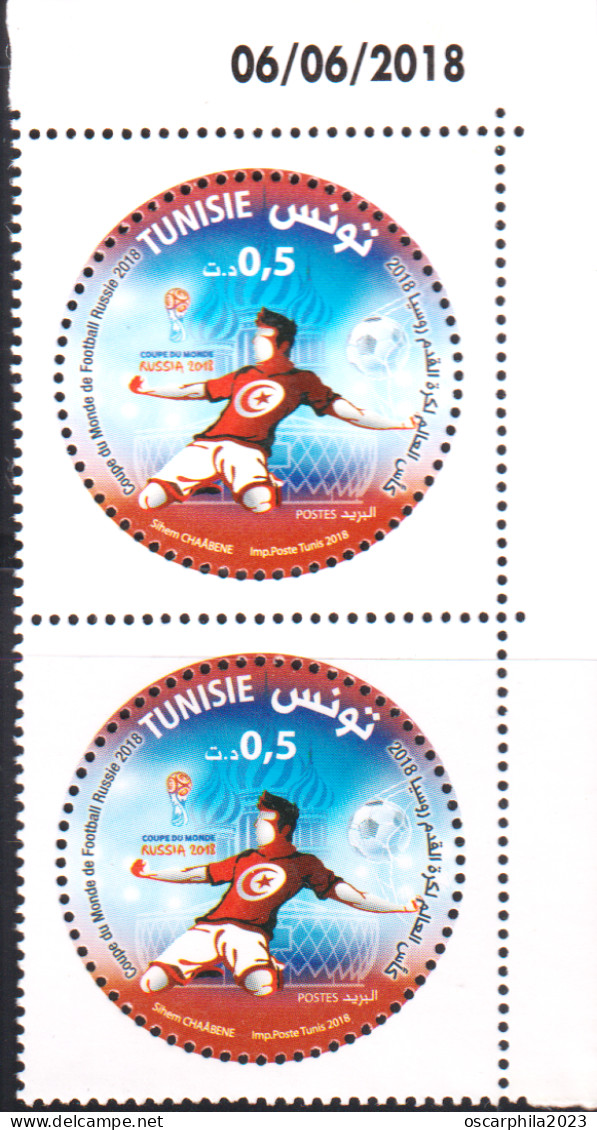 2018 - Tunisie  - Coupe Du Monde De Football Russie 2018  - Paire 2V Coin Daté -   MNH***** - 2018 – Rusland