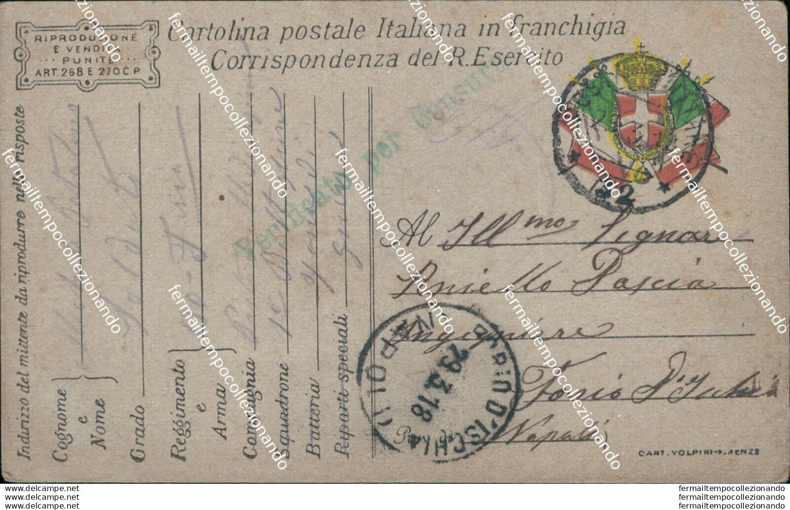 Bm468 Cartolina In Franchigia Posta Militare 32 Per Forio D'ischia 1918 - Franchigia