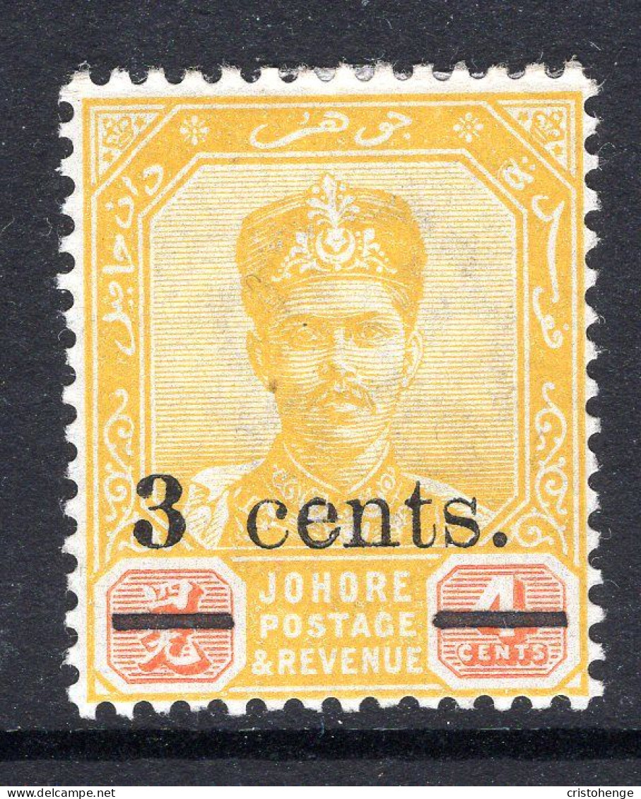 Malaysian States - Johore - 1903 Sultan Ibrahim - Surcharge - 3c On 4c Yellow & Red HM (SG 54) - Johore