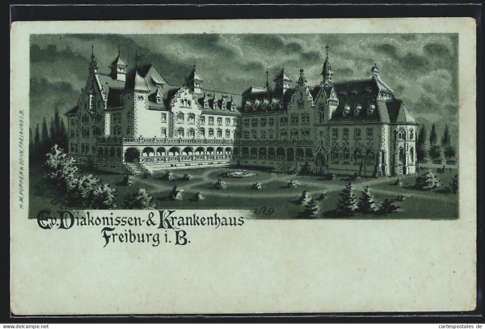 Lithographie Freiburg I. B., Ev. Diakonissen- & Krankenhaus  - Freiburg I. Br.