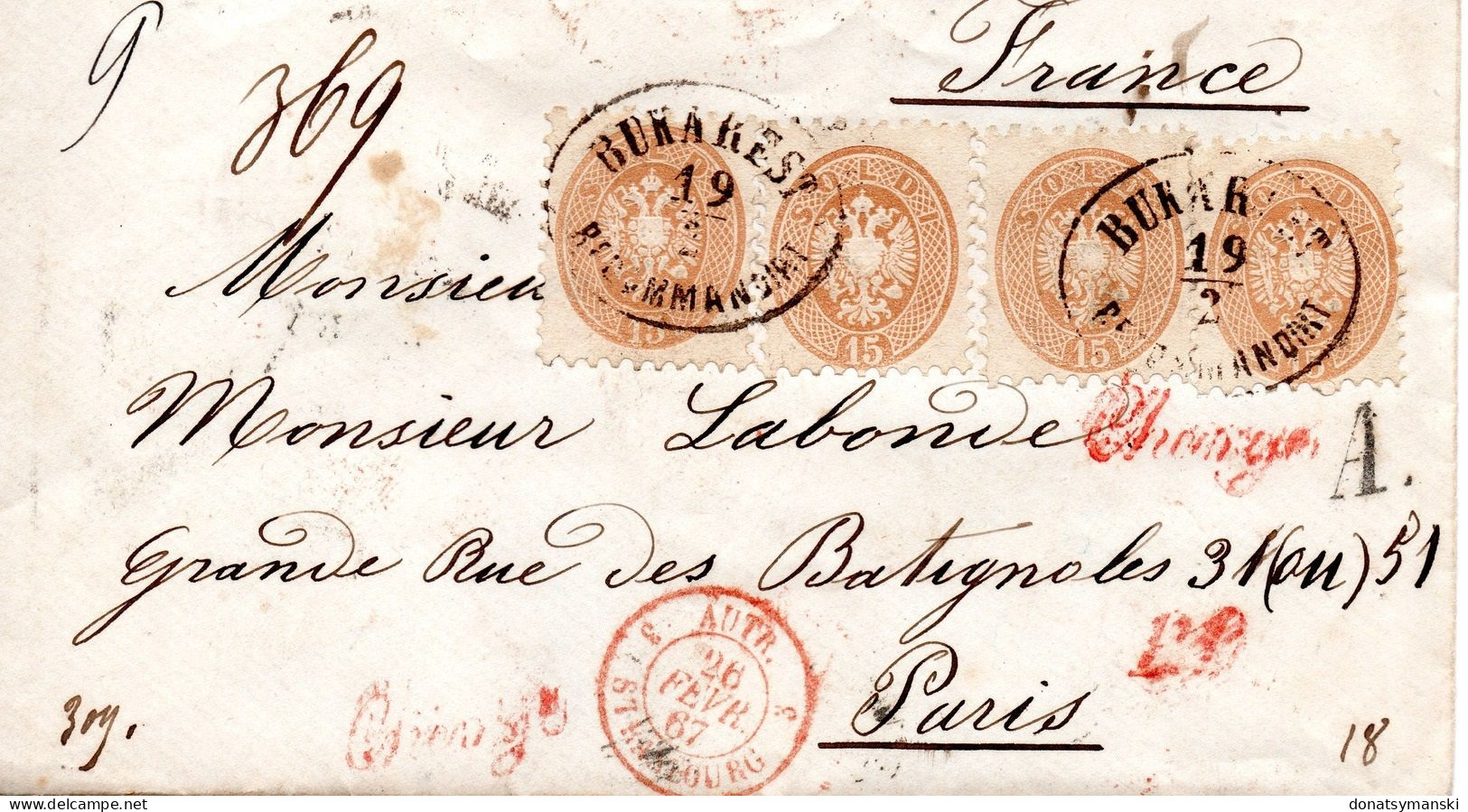 LETTRE CHARGEE Du 19 Février 1867 - Covers & Documents