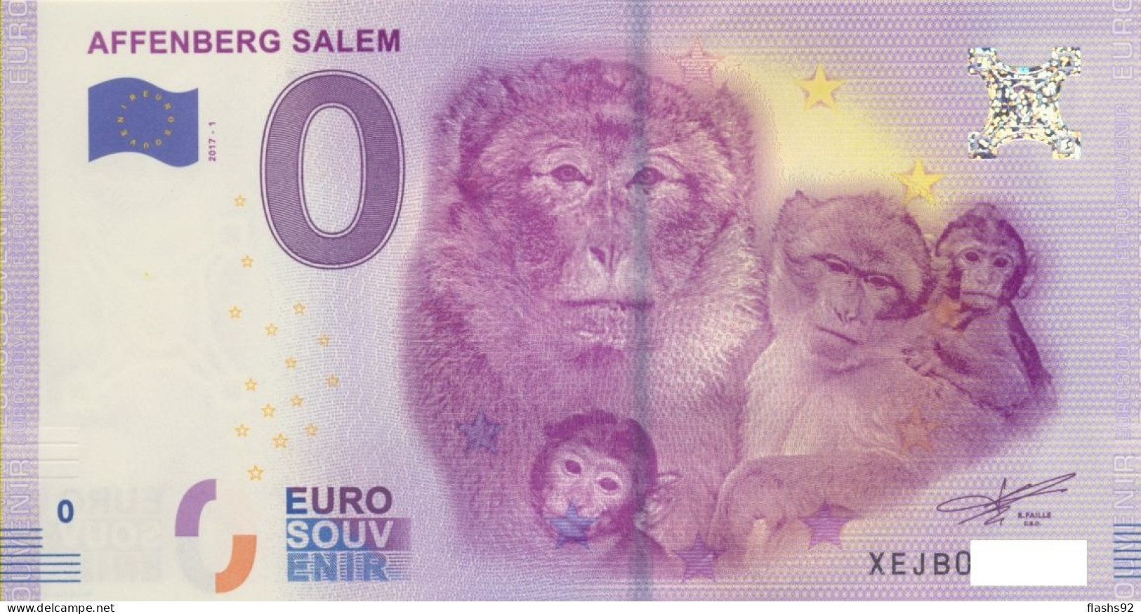 Vends Billet Souvenir Touristique 0€ Affenberg Salem  Singe 2017-1 XEJB - Autres & Non Classés