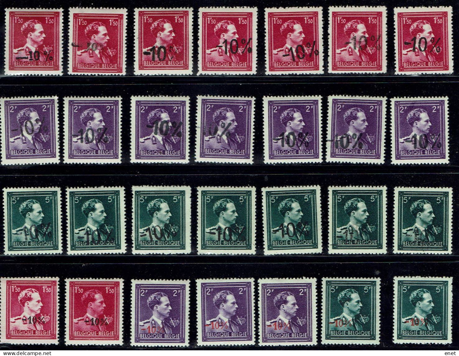 Belgie 1946 - Lot Van 28 Zegels Leopold III Open Kraag, Met Opdruk -10% - OBP 724/? (zie Scan) - 1946 -10 %