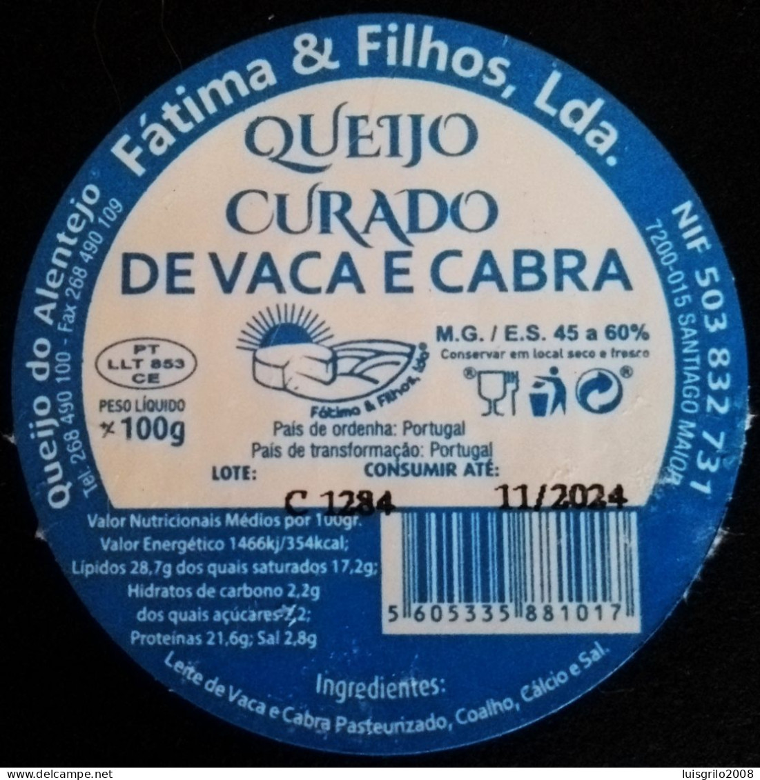 Etiquete Fromage. Portugal - Queijo Do Aletejo. Santiago Maior -|- Queijo Curado De Vaca E Cabra - Cheese