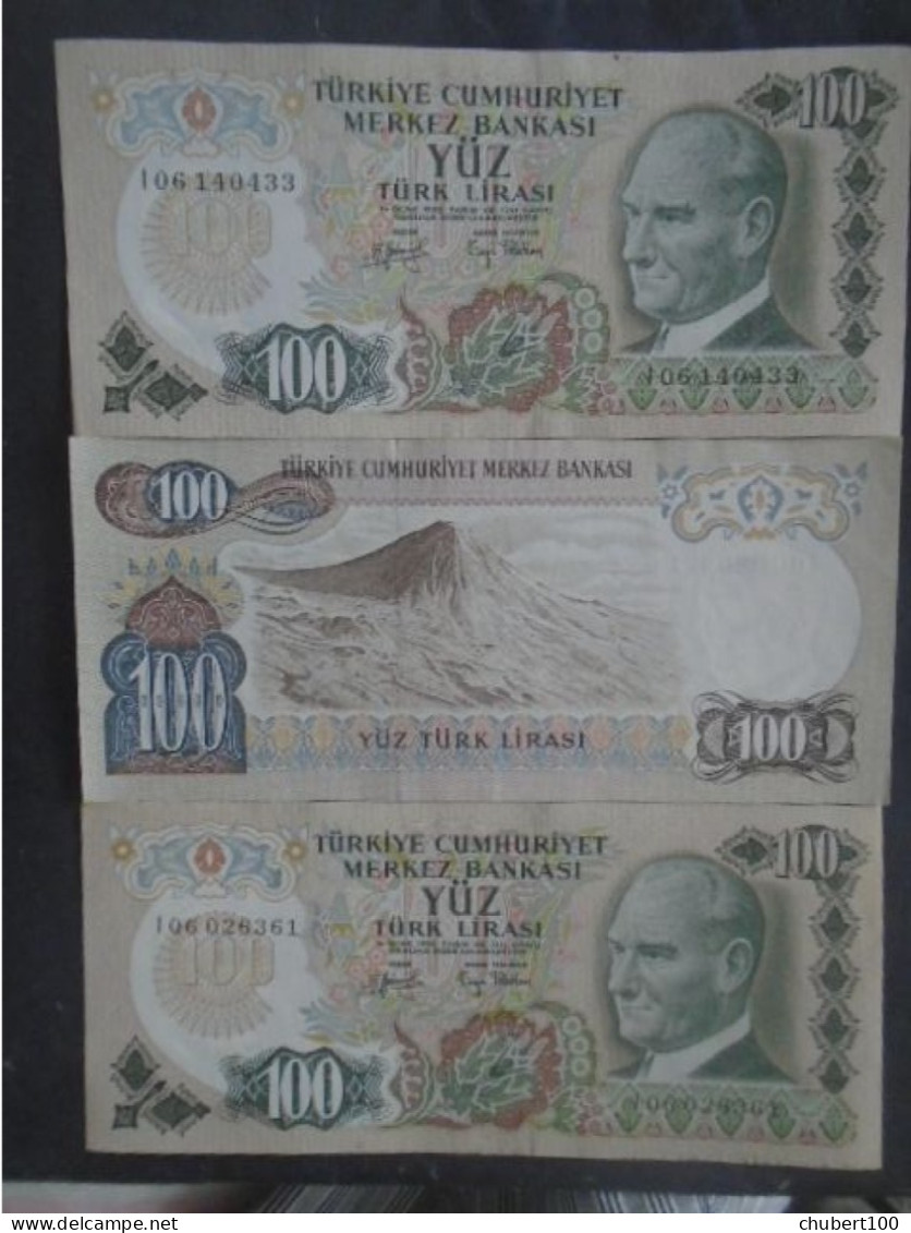 TURKEY , P 189b , 100 Lira , L 1970 ,  UNC  Neuf , 3 Notes - Turchia