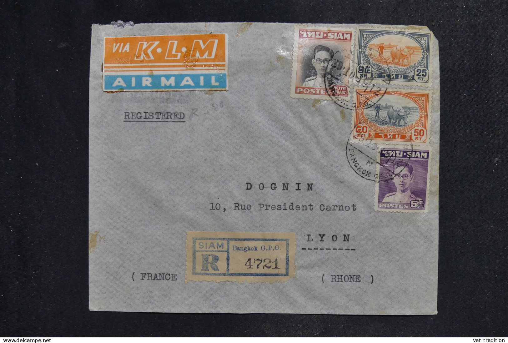 THAÏLLANDE - Lettre Recommandée Par Avion KLM > La France - 1949 - A 2982 - Thaïlande