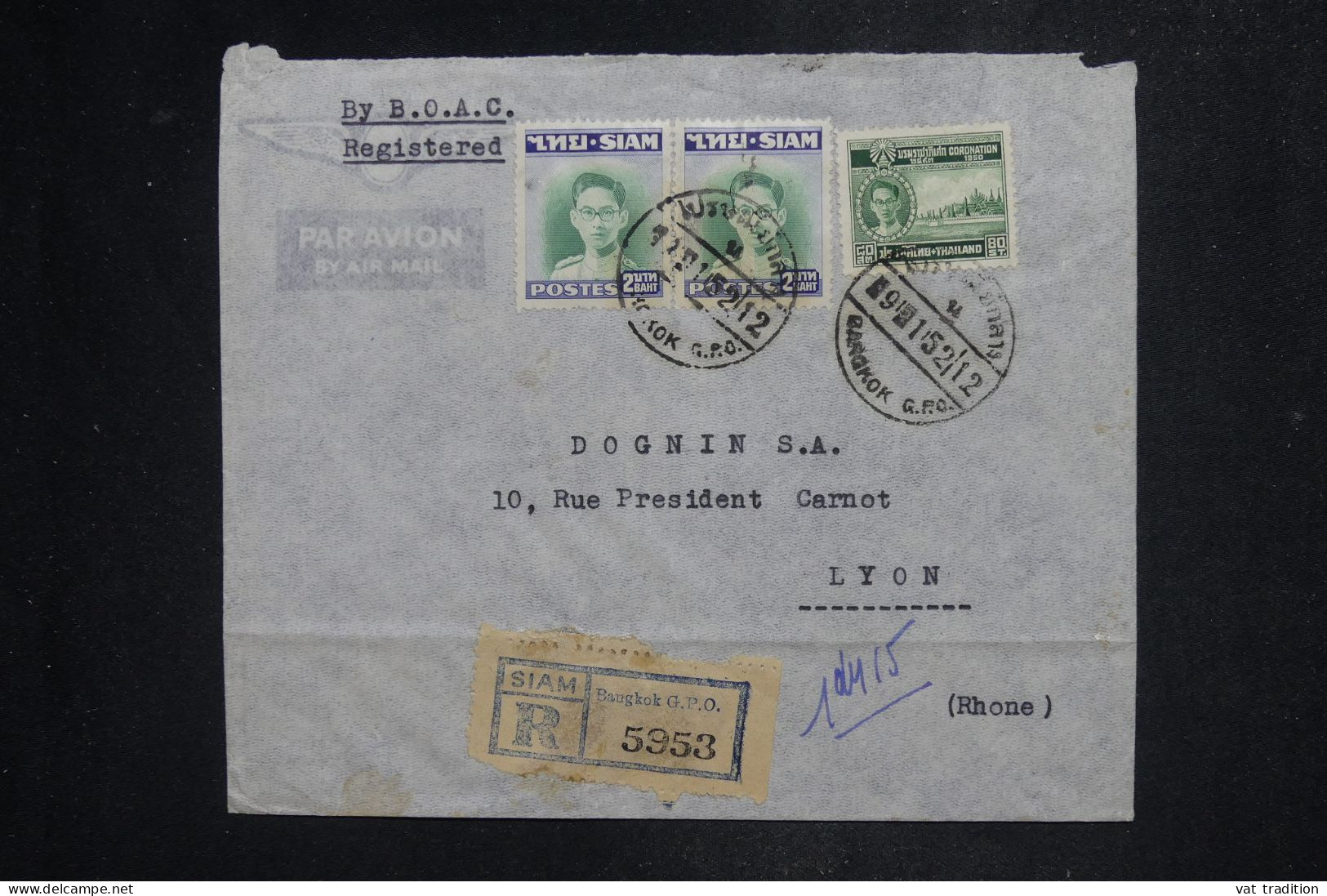 THAÏLLANDE - Lettre Recommandée Par Avion BCAC > La France - 1952 - A 2984 - Thaïlande
