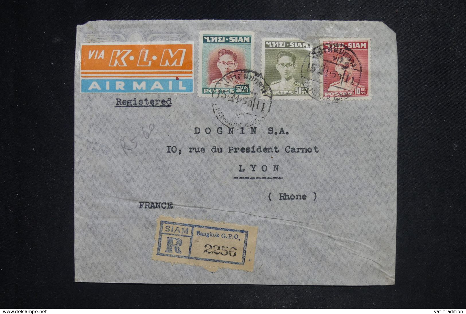 THAÏLLANDE - Lettre Recommandée Par Avion KLM > La France - 1950 - A 2988 - Tailandia