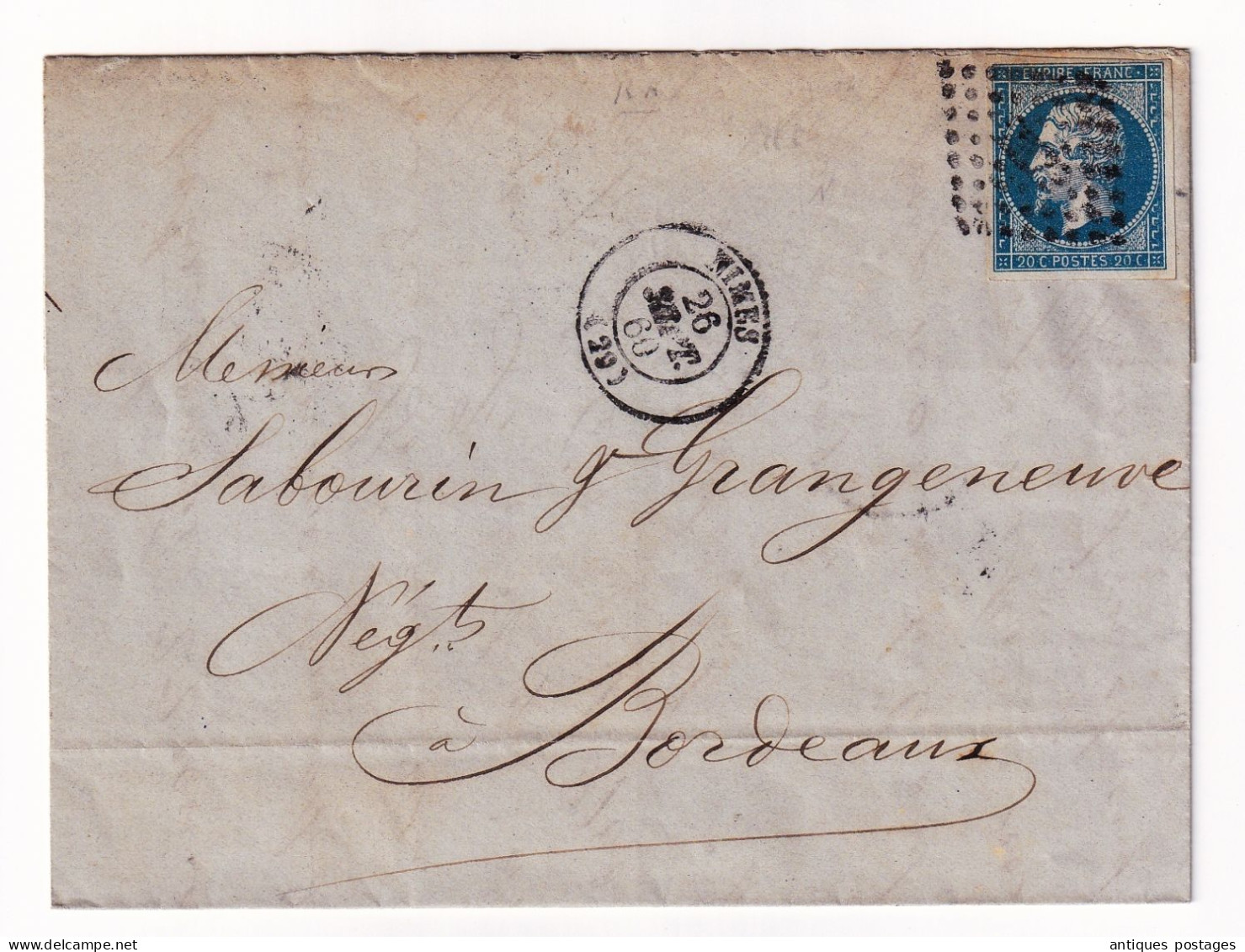 Lettre 1860  Nîmes Gard Bourguet Bordeaux Gironde Sabourin Grangeneuve Camargue Riz Riziculture Rice - 1853-1860 Napoleone III