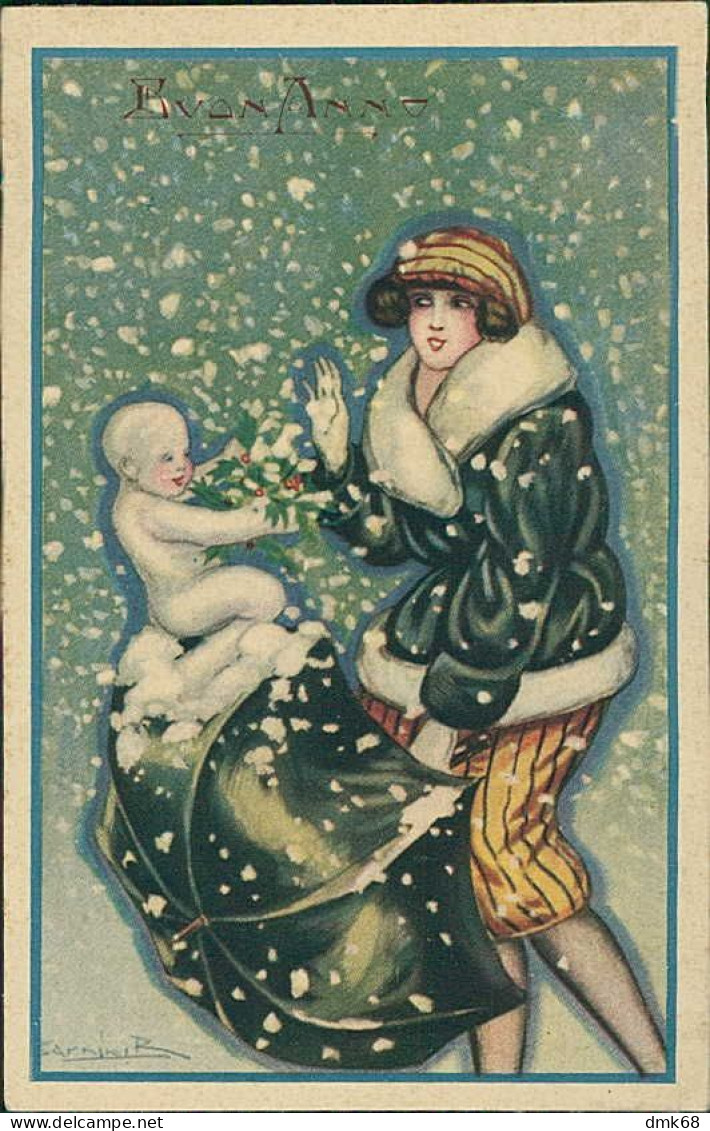 BARNINI SIGNED 1920s POSTCARD - WOMAN UNDER THE SNOW - EDIT STA  (5701) - Other & Unclassified