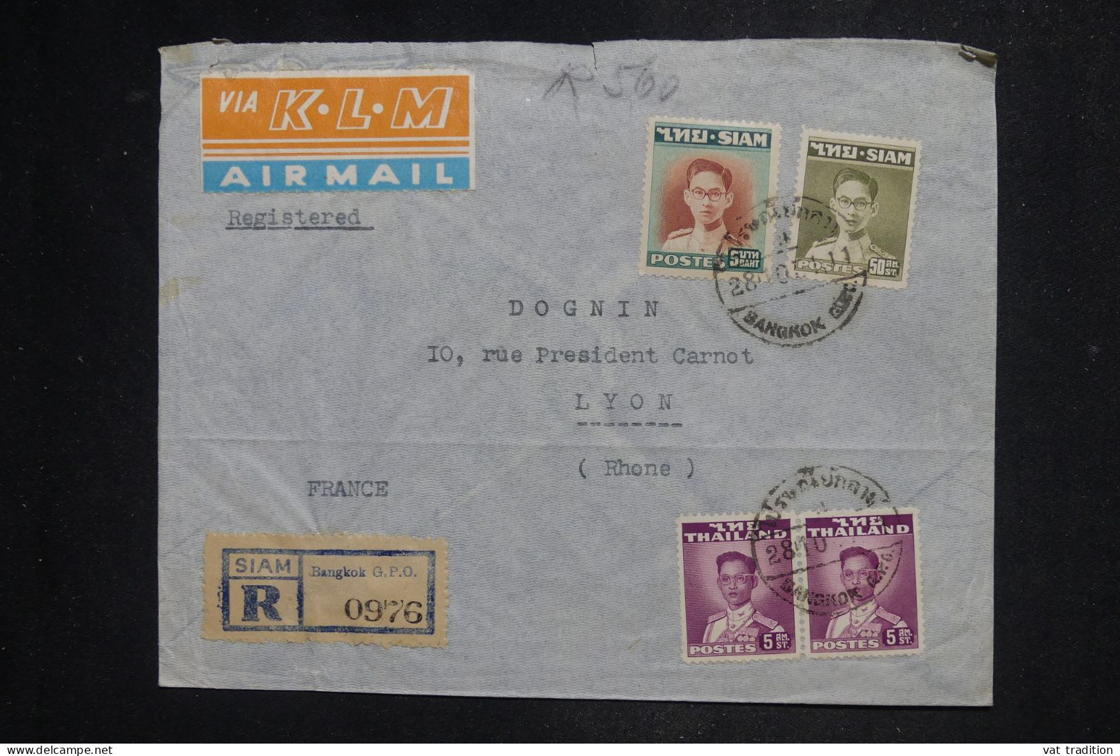 THAÏLLANDE - Lettre Recommandée Par Avion KLM > La France - 1951 - A 2991 - Tailandia